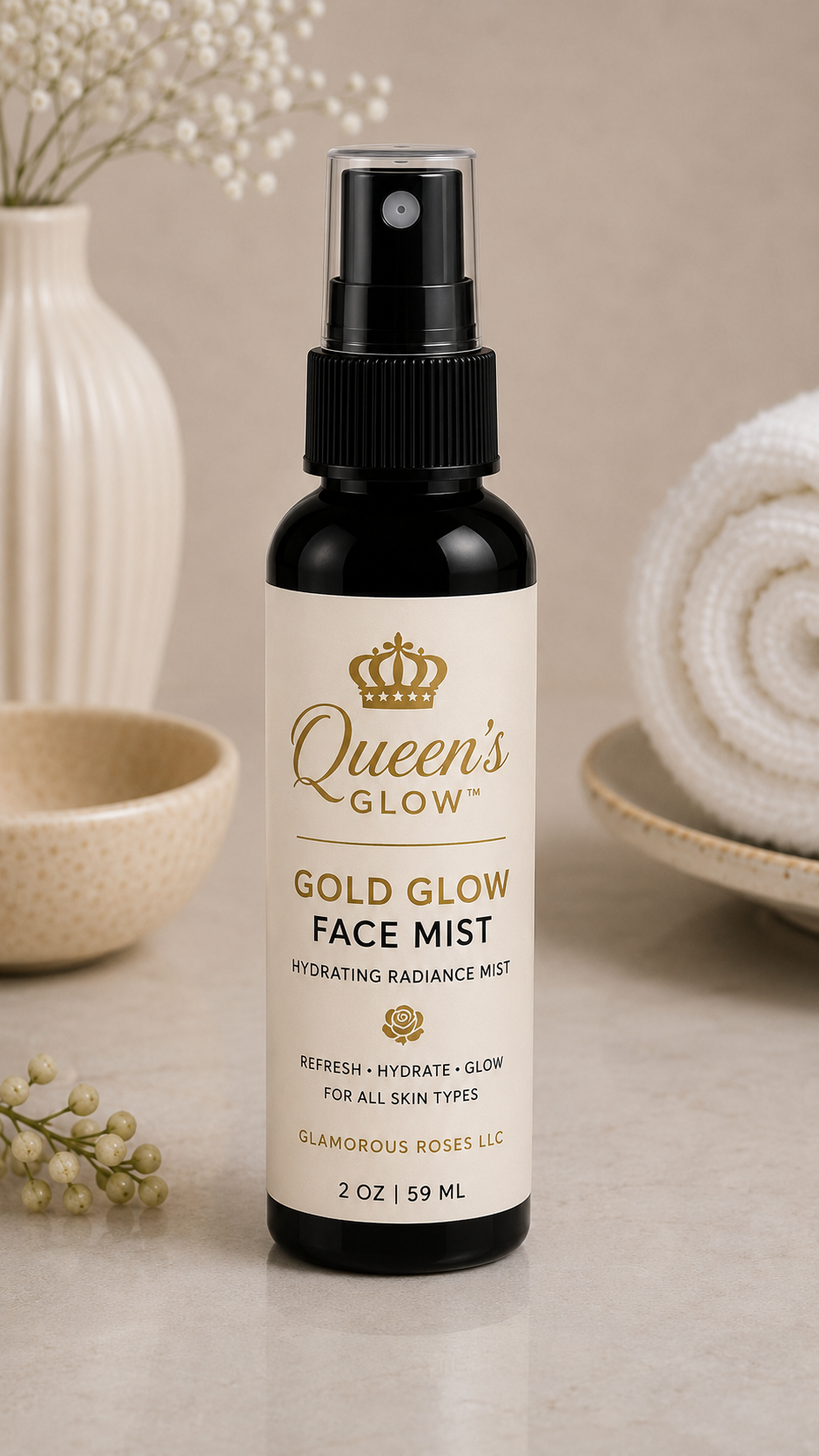 Queen’s Glow Gold Glow Face Mist | Hydrating Glow Facial Mist 2 oz