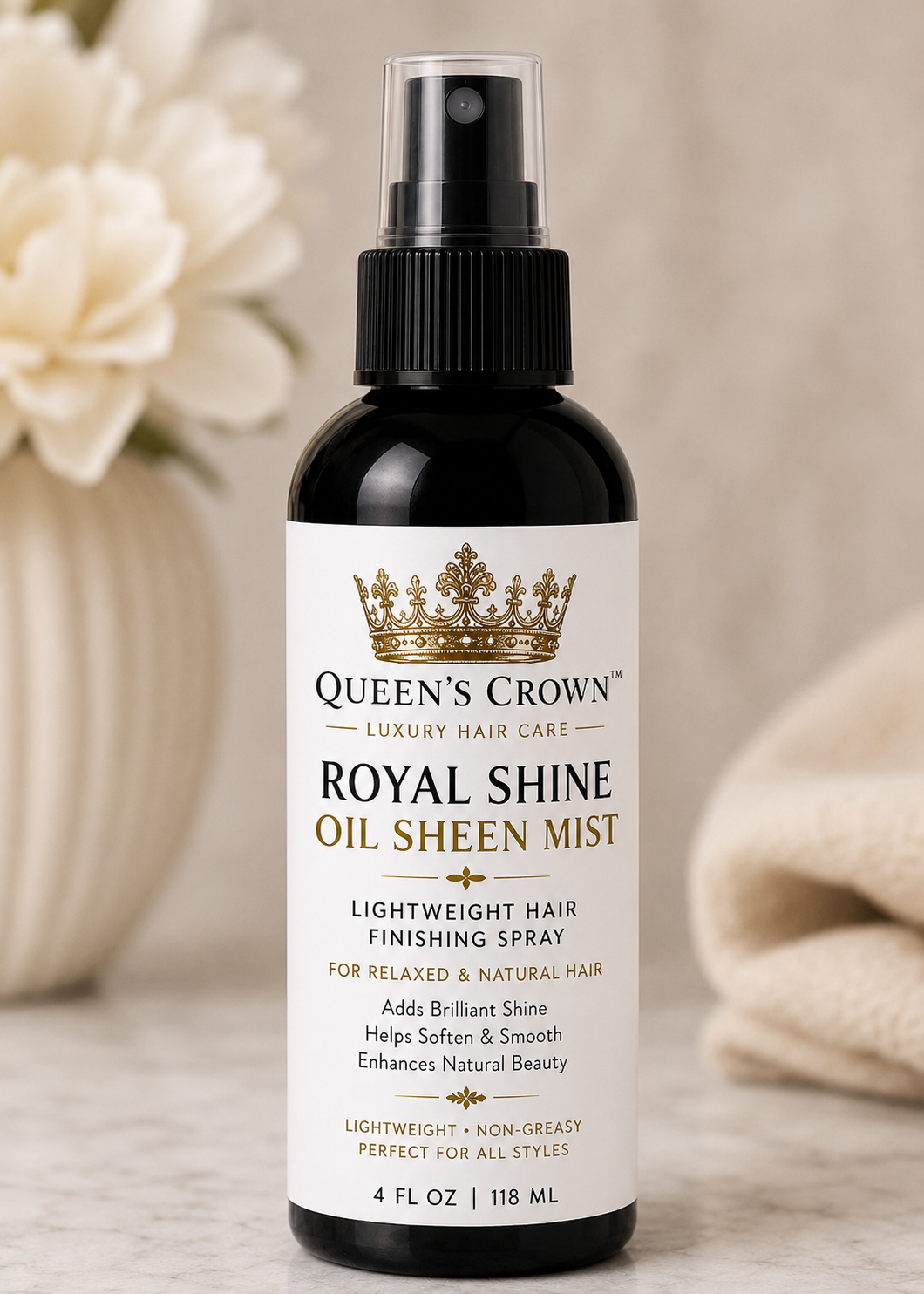 Queen’s Crown Royal Shine Oil Sheen Mist | Lightweight Hair Finishing Spray